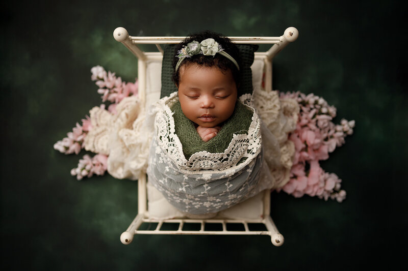 newborn baby in floral hot air balloon,  newborn session in atlanta georgia