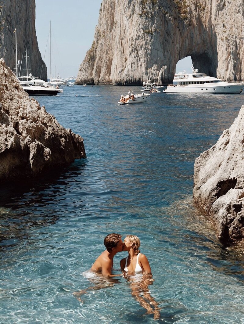 amalfi coast couple in water