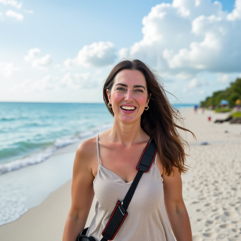 Vacation Photographer Missy Mayo walks along the beach photographing families.