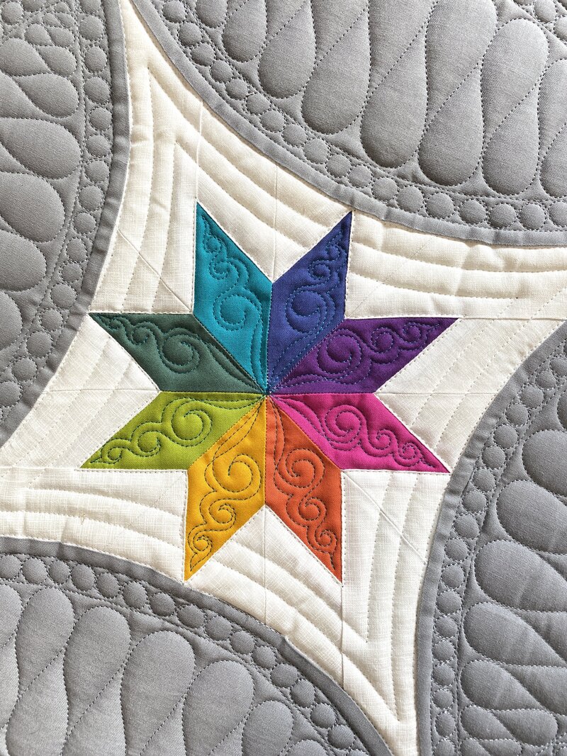 custom quilted rainbow star block