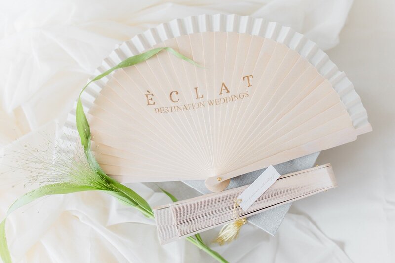 Bespoke creme fan for luxury destination wedding at Lake Como