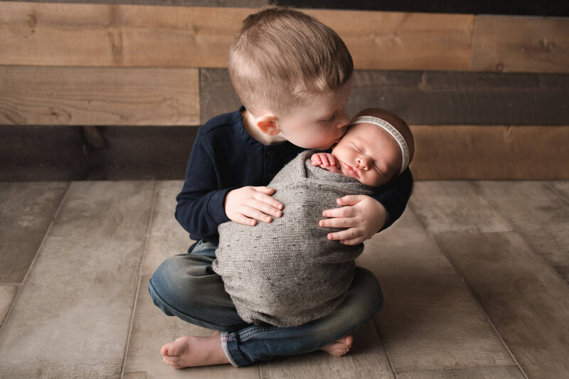 Slinger Wisconsin Newborn Photo Session toddler sibling in studio | Glory Be Photography by Tara Bos