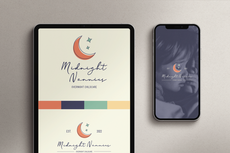 midnight nannies brand mockup