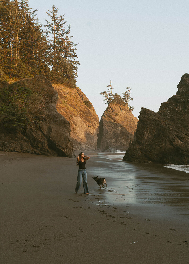 Senior portrait in the forest at Cannon Beach