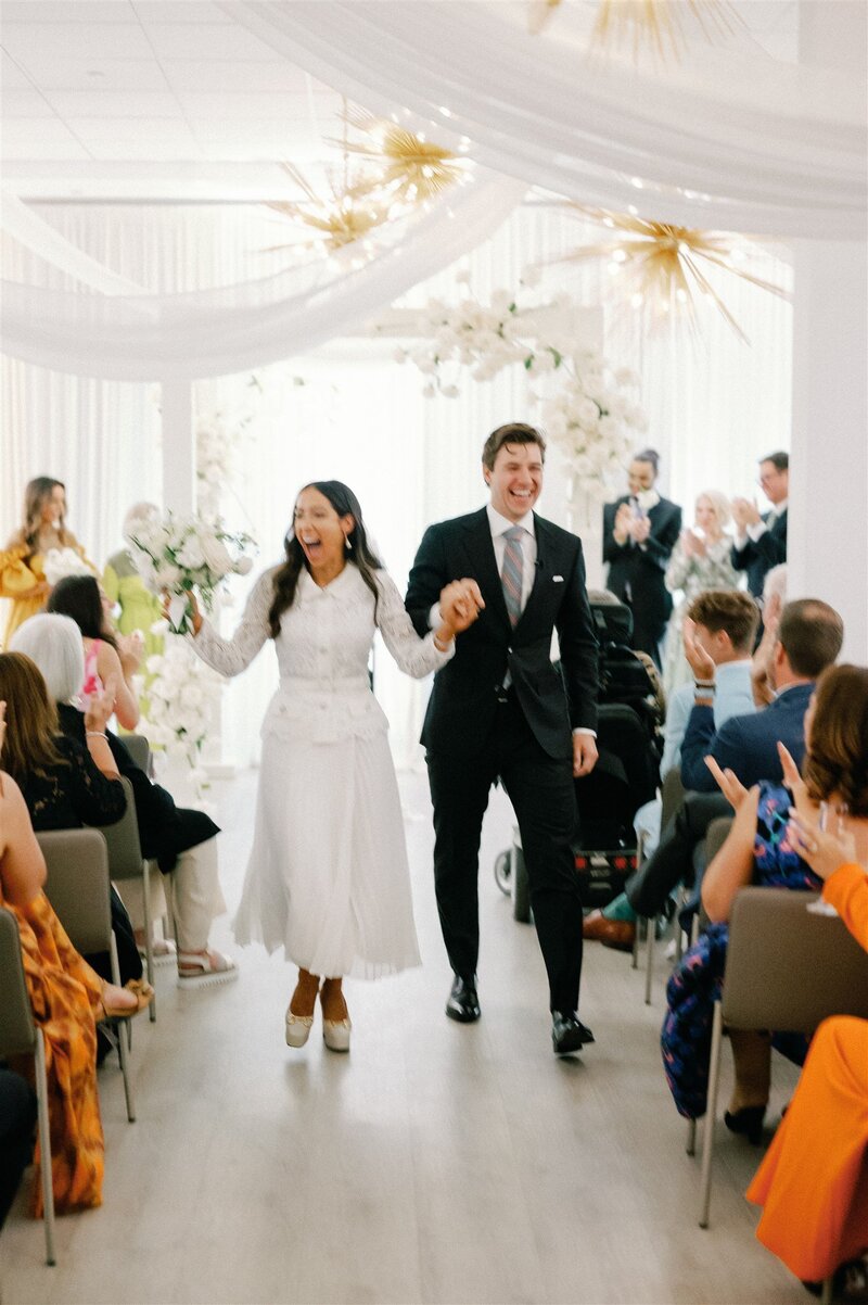 Contemporary Fall Wedding with Peach-Emerald Color Palette at the Renowned Designer Restaurant, Detroit MI