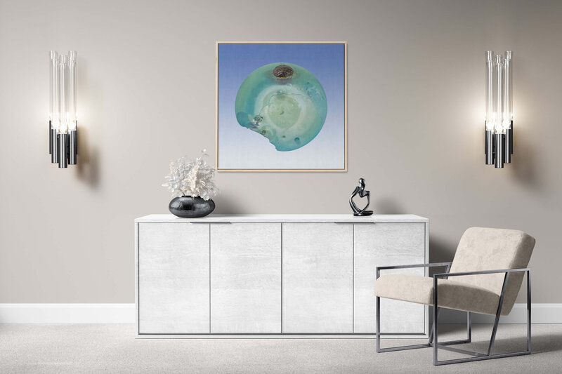 Fine Art Canvas with a natural frame featuring Project Stardust micrometeorite NMM 789 for luxury interior design