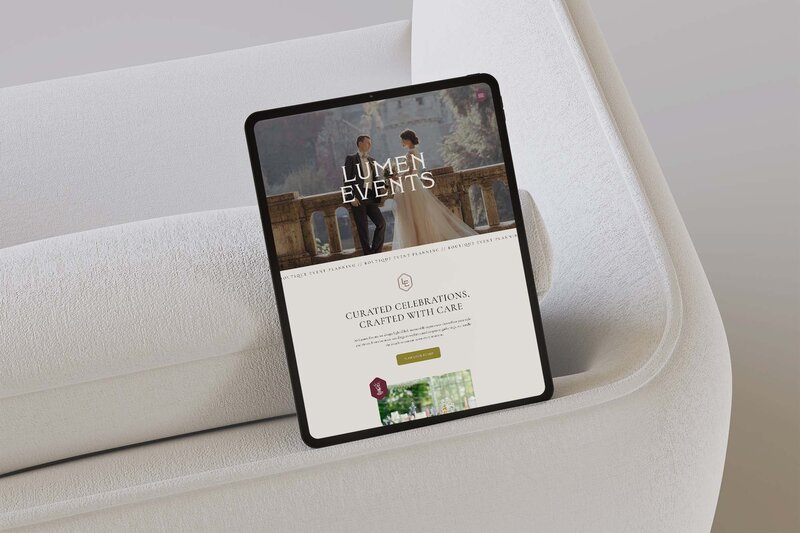 Screenshot of Lumen Events branding and custom Showit website by Soltide