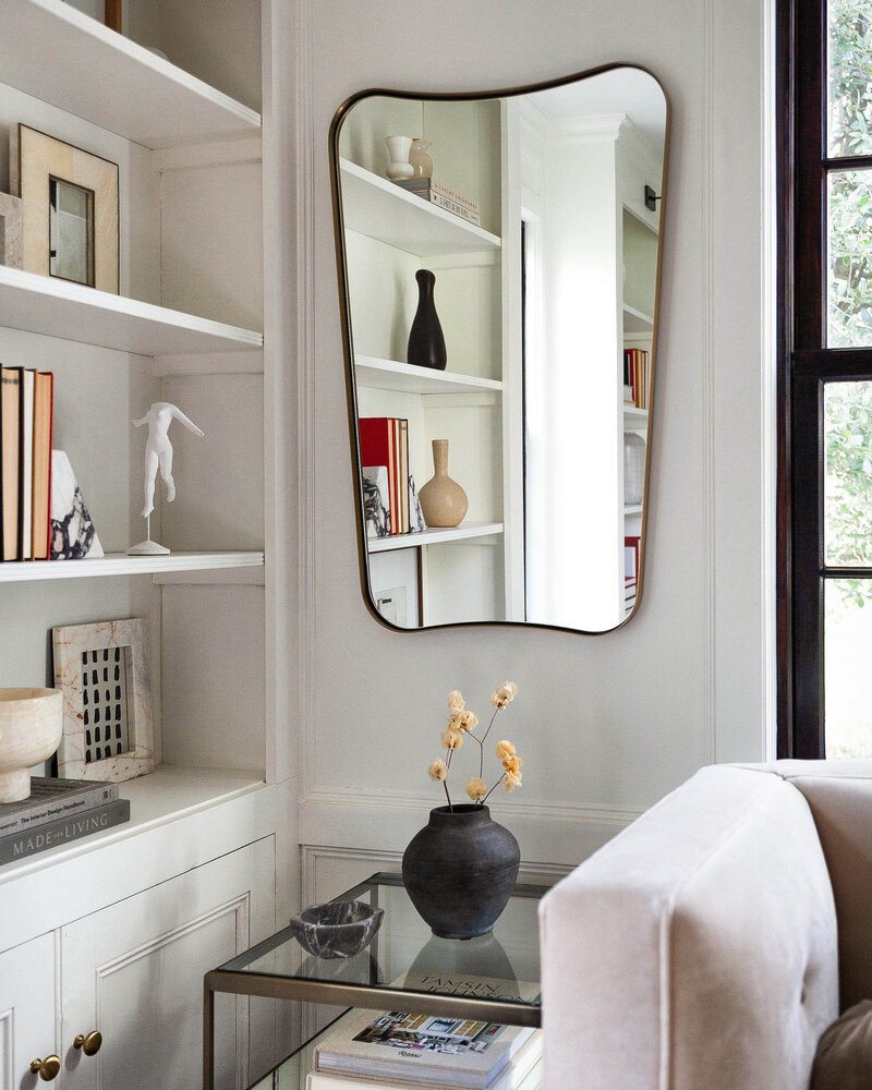 Elegant living room vignette styled by Deni + Dove Interiors, with timeless built-ins, curated decor, and soft modern touches — Summit, NJ interior design.