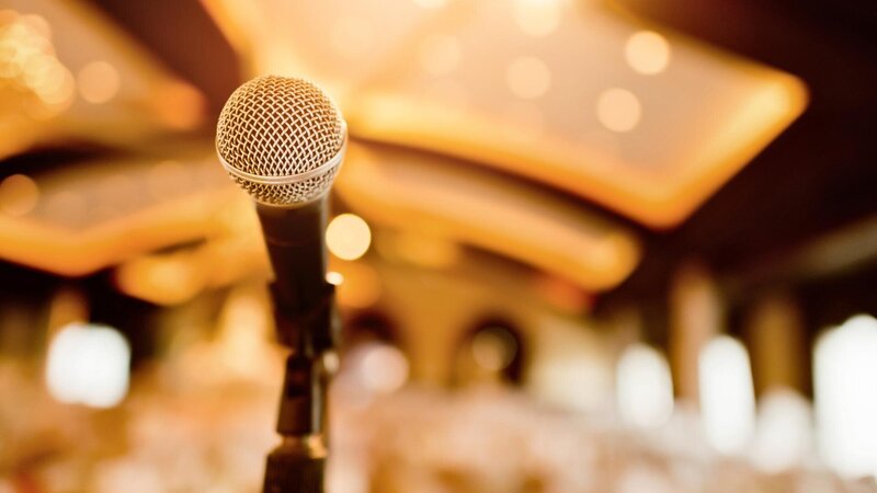 microphone in front of a event room