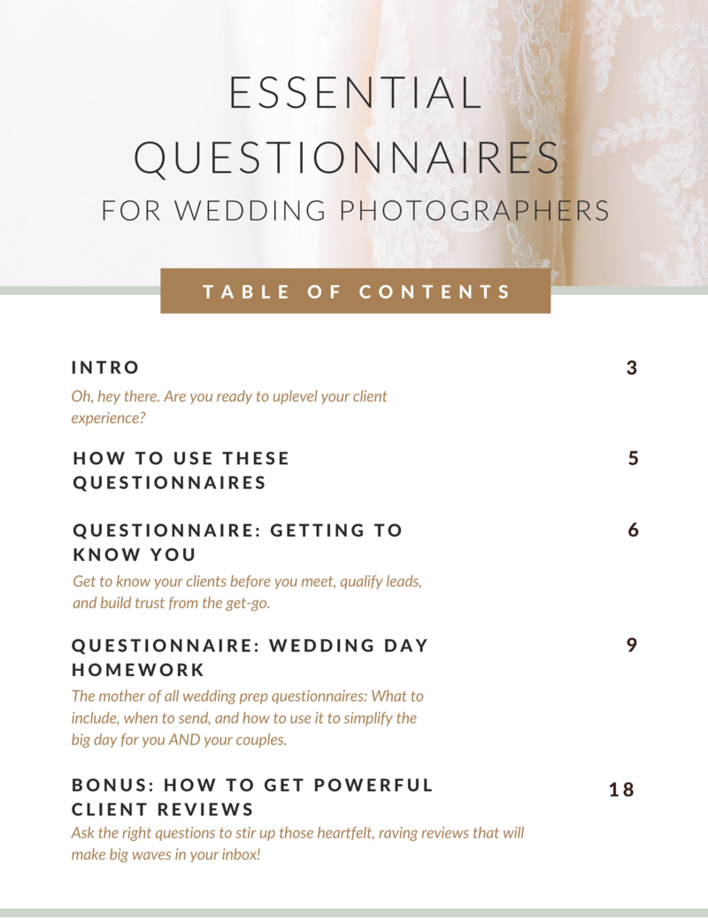 Essential Questionnaires for Wedding Photographers