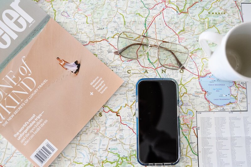 Map of Africa next to a travel book