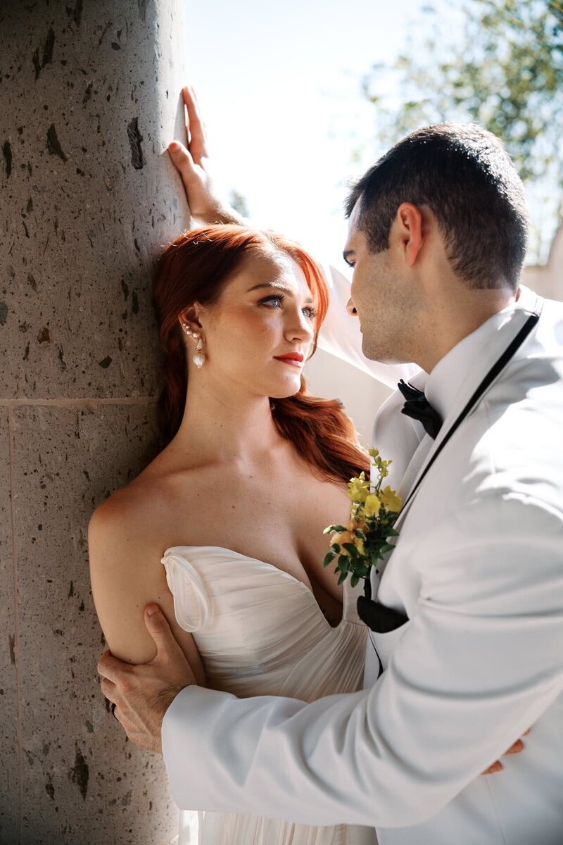 Luxury Hill Country wedding at Ma Maison near Austin, Texas—romantic bride and groom portrait captured by Austin wedding photographer in elegant natural light setting.