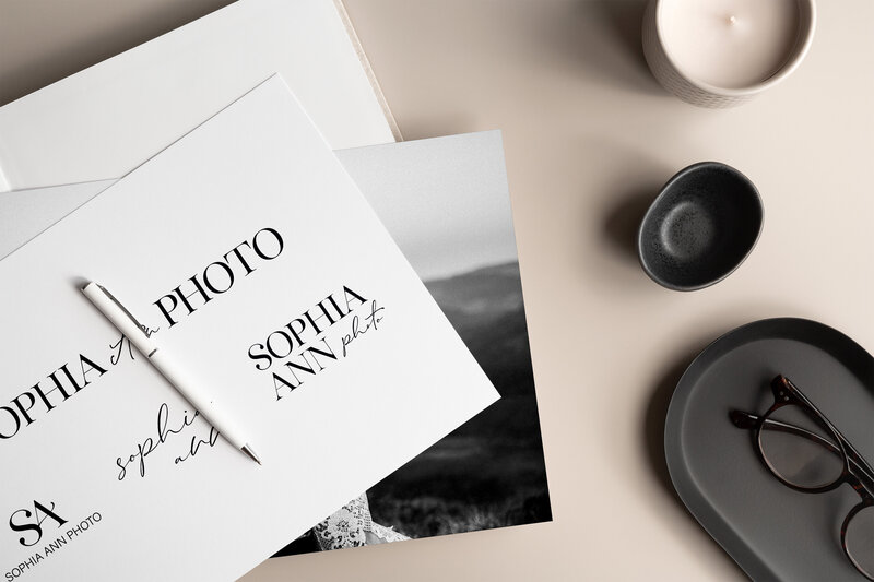 Layflat with printed wedding photography logo designs