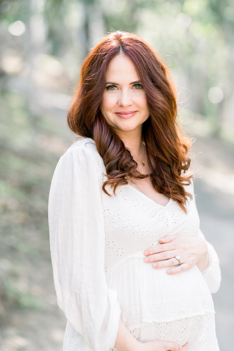 Maternity photographs taken in the forest of Lake Forest, California