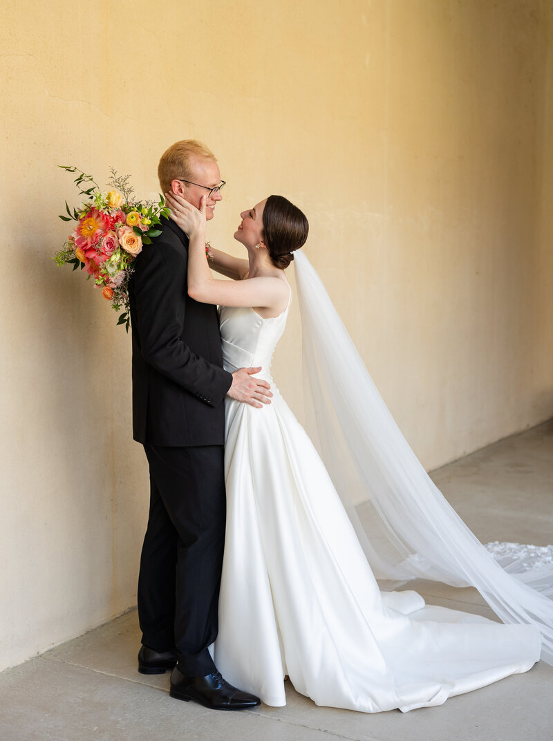 Catholic couple taking a photo in Subiaco Abbey in Arkansas