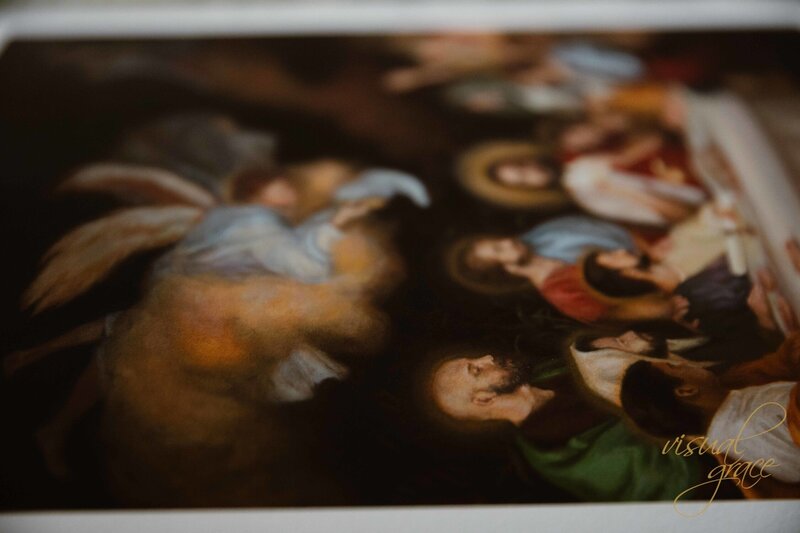 Angel pouring Jesus’ blood into a chalice. Traditional Catholic artwork for your liturgical home.
