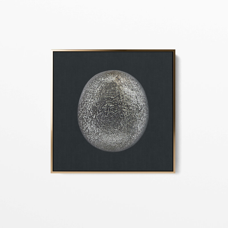 Fine Art Canvas with a gold frame featuring Project Stardust micrometeorite NMM 2807 collected and photographed by Jon Larsen and Jan Braly Kihle