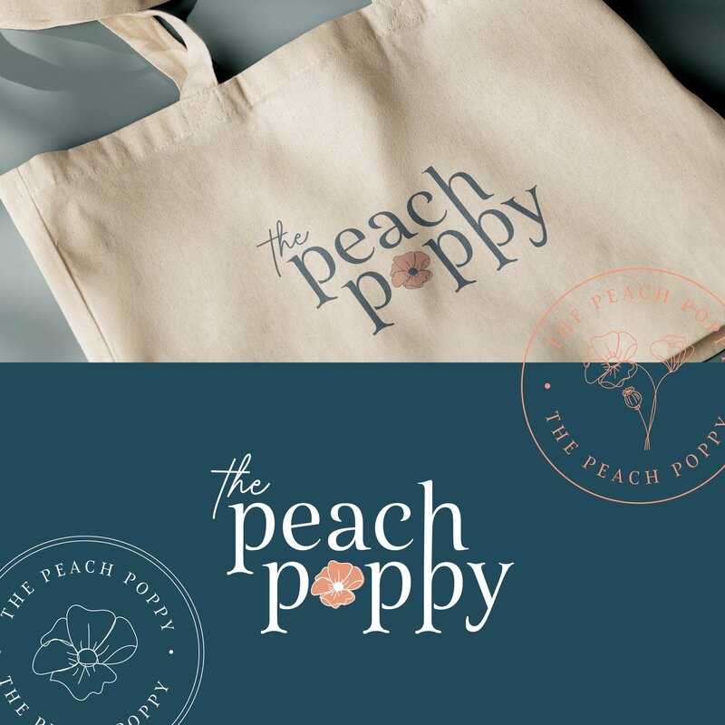 The Peach Poppy branding with a flower background