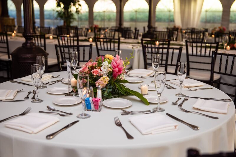 Wedding Reception hall setup at Grand Tradition Estate and Gardens in San Diego.