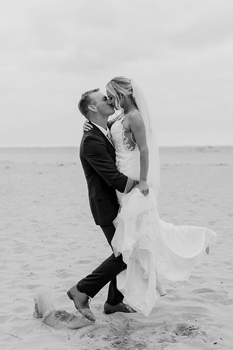 Mornington Peninsula wedding on the beach with a couple kissing