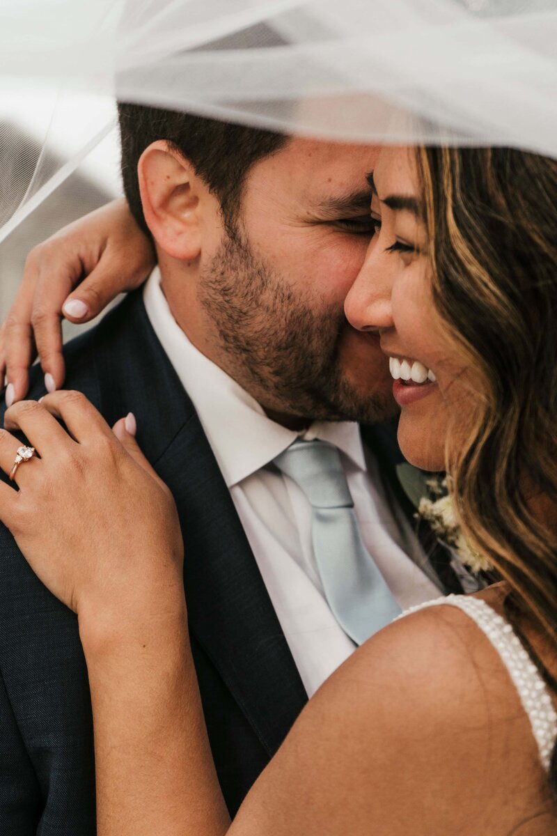close-up portrait of Asian bride and groom