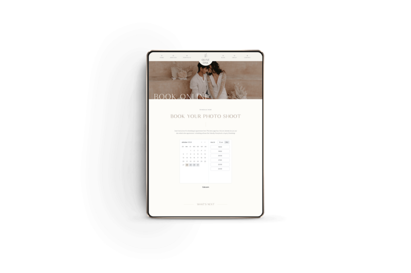 Showit booking page Olive Oak 2