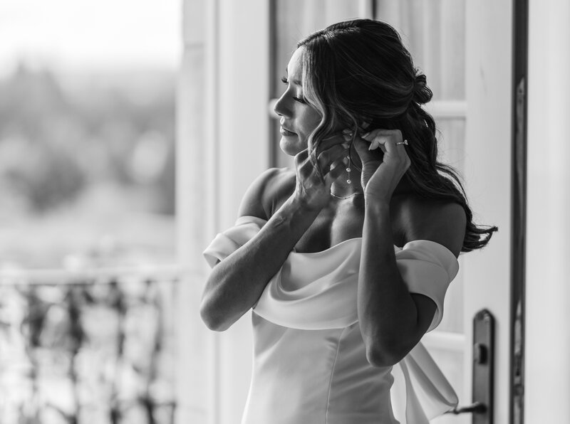 candid moment of bride captured in black and white
