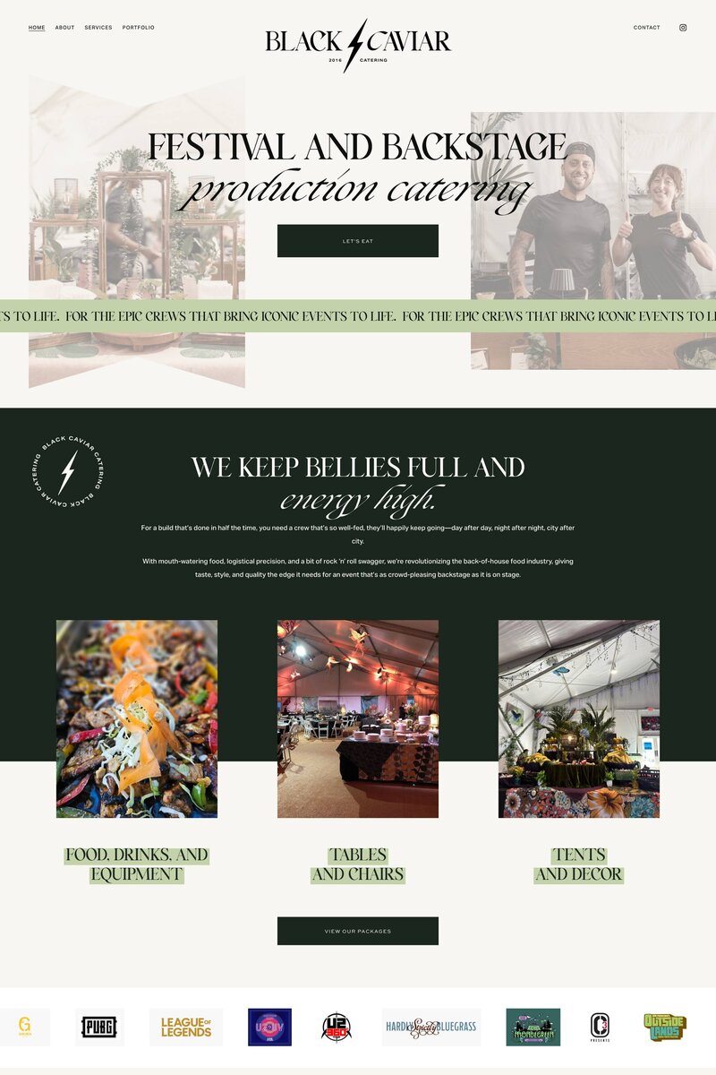 seo copywriting example of Black Caviar Catering homepage