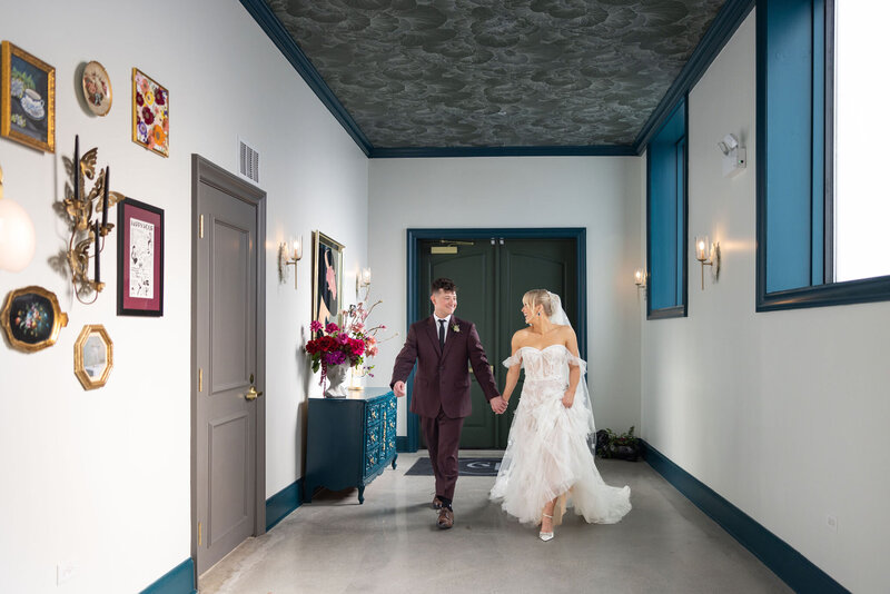 Bride and Groom enter Bloom's beautiful foyer 