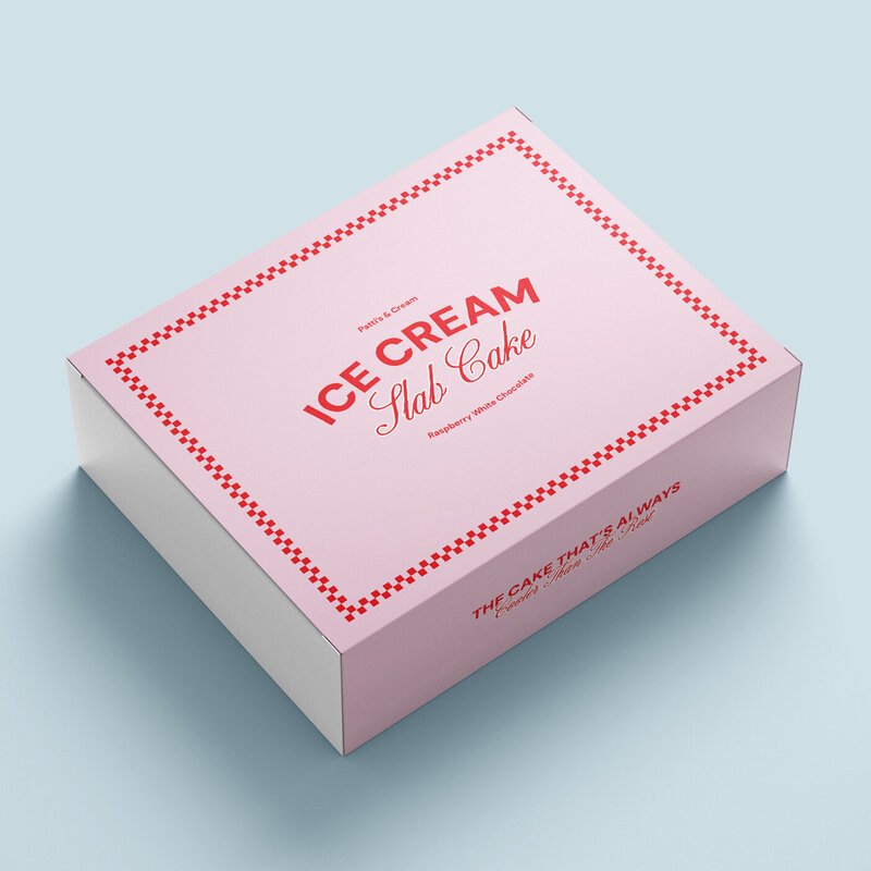 Retro inspired slab cake packaging designed for Patti's & Cream. Printed by Dunedin Print.