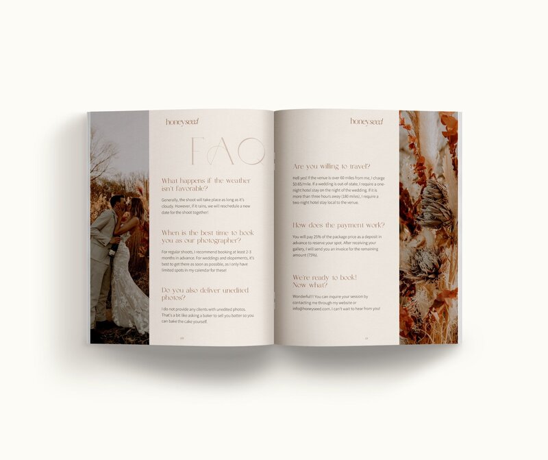 Boho pricing guide template for photographers Honey Seed 11