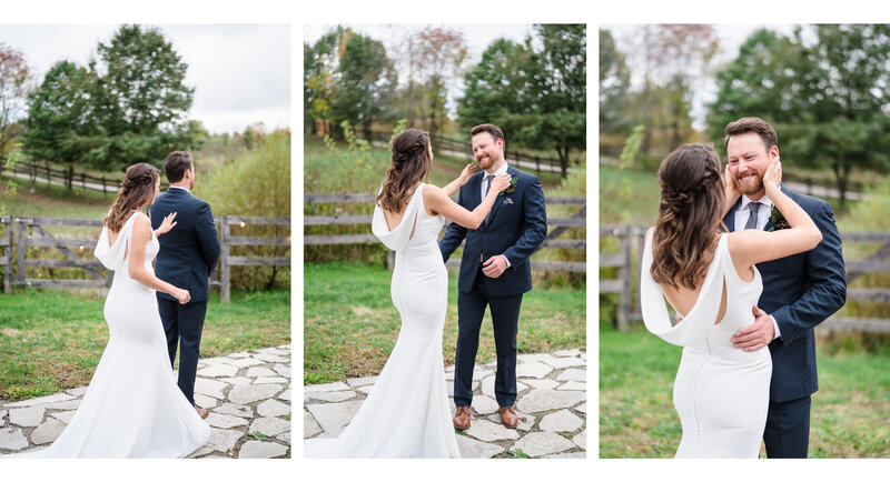 A bride and groom laugh as they exit their wedding ceremony