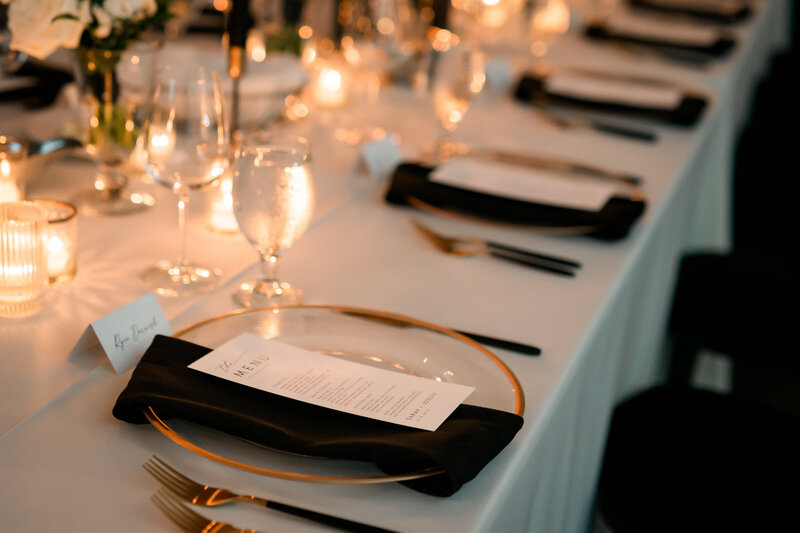 luxury tablesetting at indoor wedding