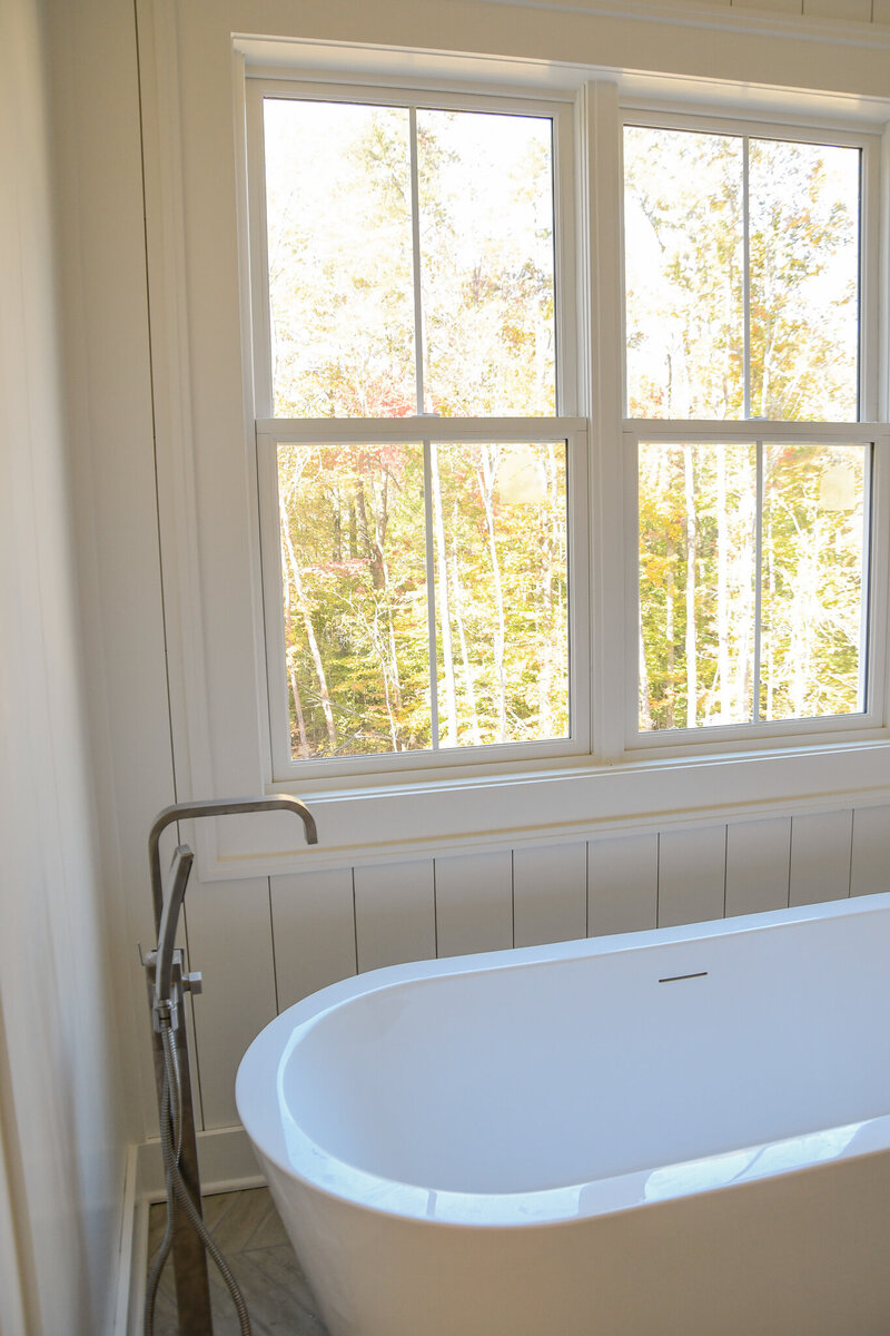 modern farmhouse interior bathroom free standing bathtub