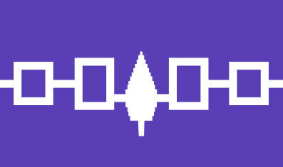 Purple background with white symbols, Haundenosaunee flag
