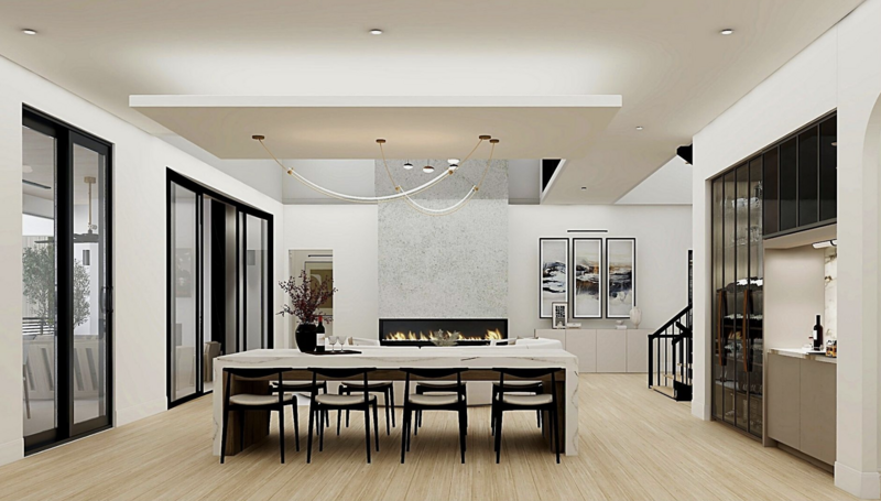 modern dining room design with rope lighting