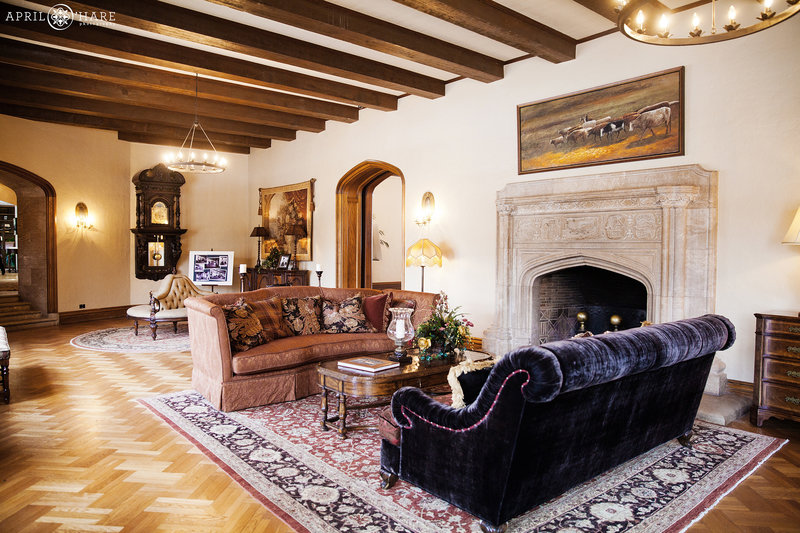 The Living Room at the Highlands Ranch Mansion Castle with Tudor style