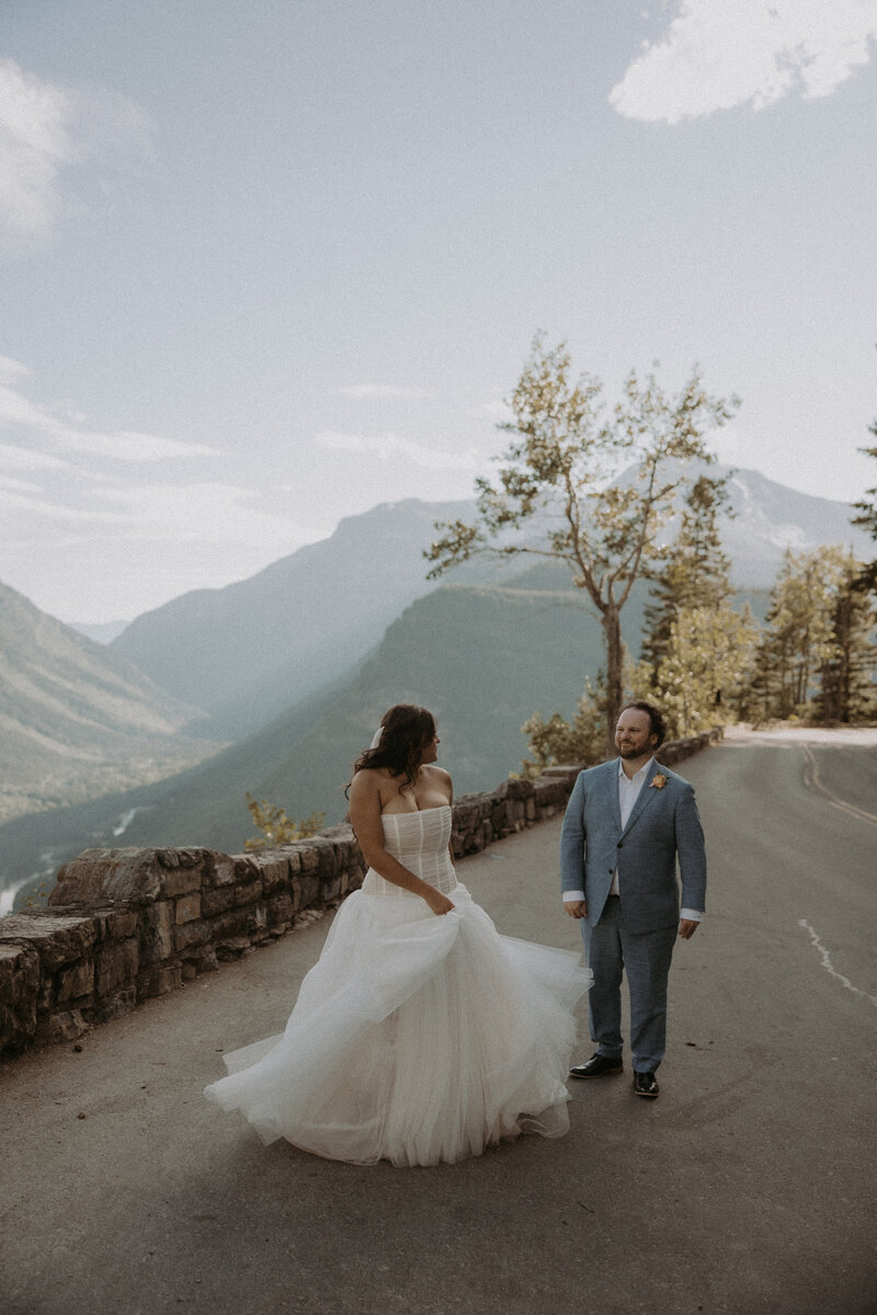 photo of bride and groom during their montana elopement with bride holding onto groom