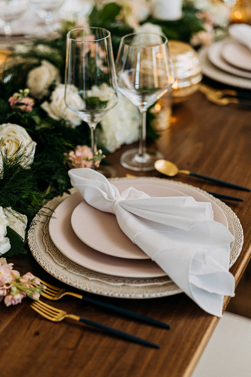 Name card and place setting at a wedding reception