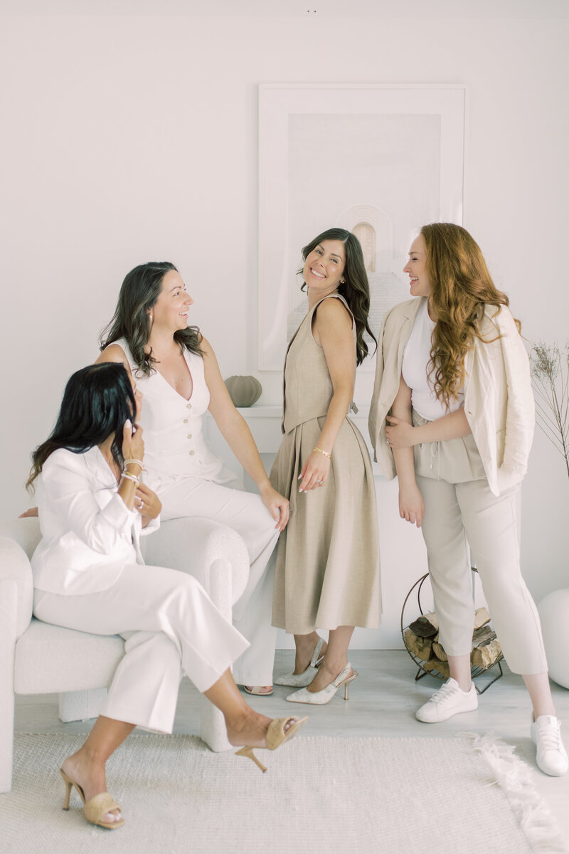 women in studio in Burlington wearing linen.