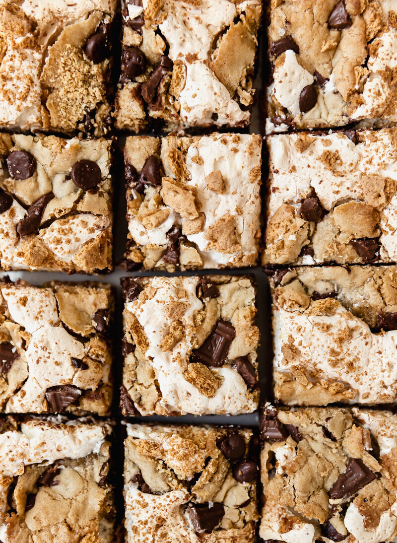 cookie bars with marshmallow, chocolate, and graham cracker