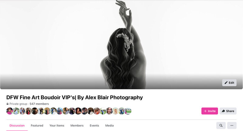 screenshot of boudoir facebook group