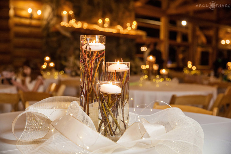 Simple Candle decor inside a winter wedding at Evergreen Lake House in Colorado