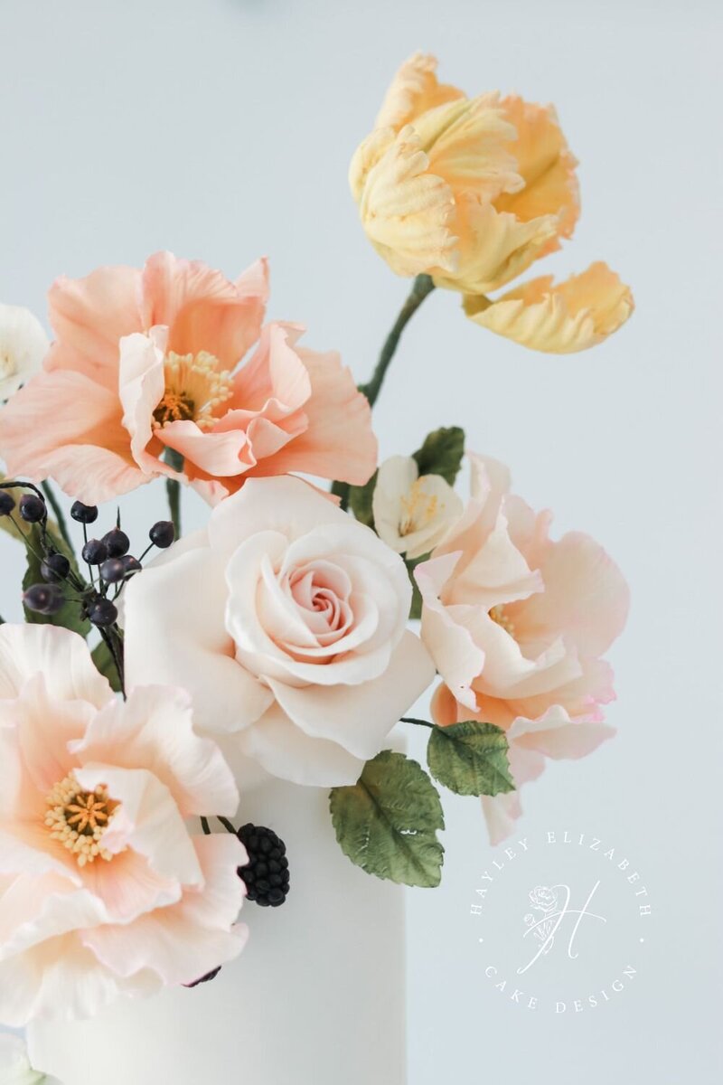 Luxury wedding cake in Hampshire with sugar flowers