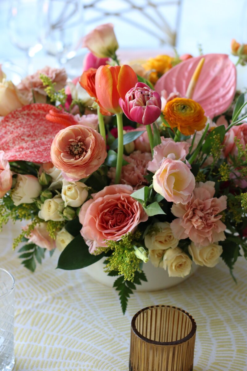 Tropical blooms at the Parker Hotel in Palm Springs. Bold destination florals by Palm Springs florist Lilla Bello.