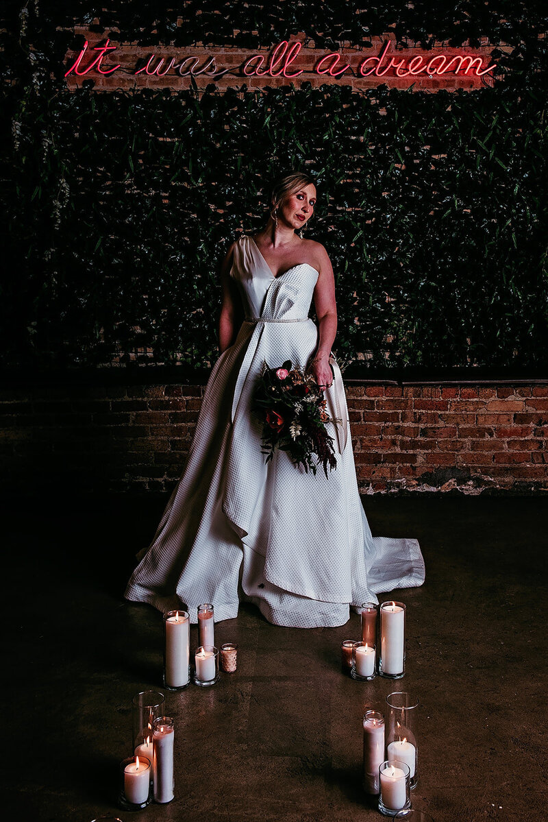 a-line illusion neckline wedding dress with pockets