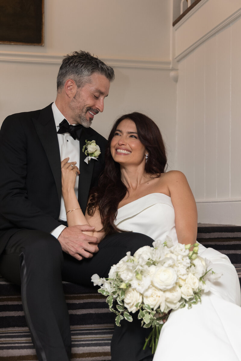 Bride and groom smiling on their wedding day in St. Michaels MD