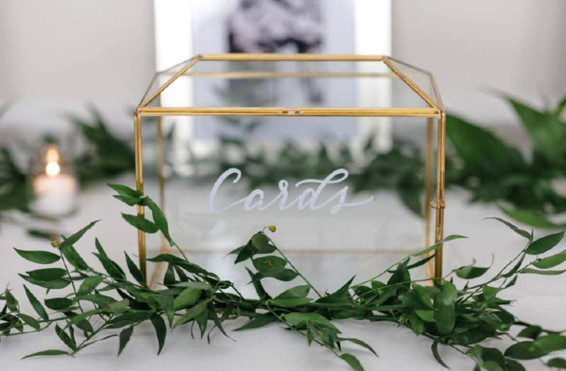 Gold and glass wedding card box rental