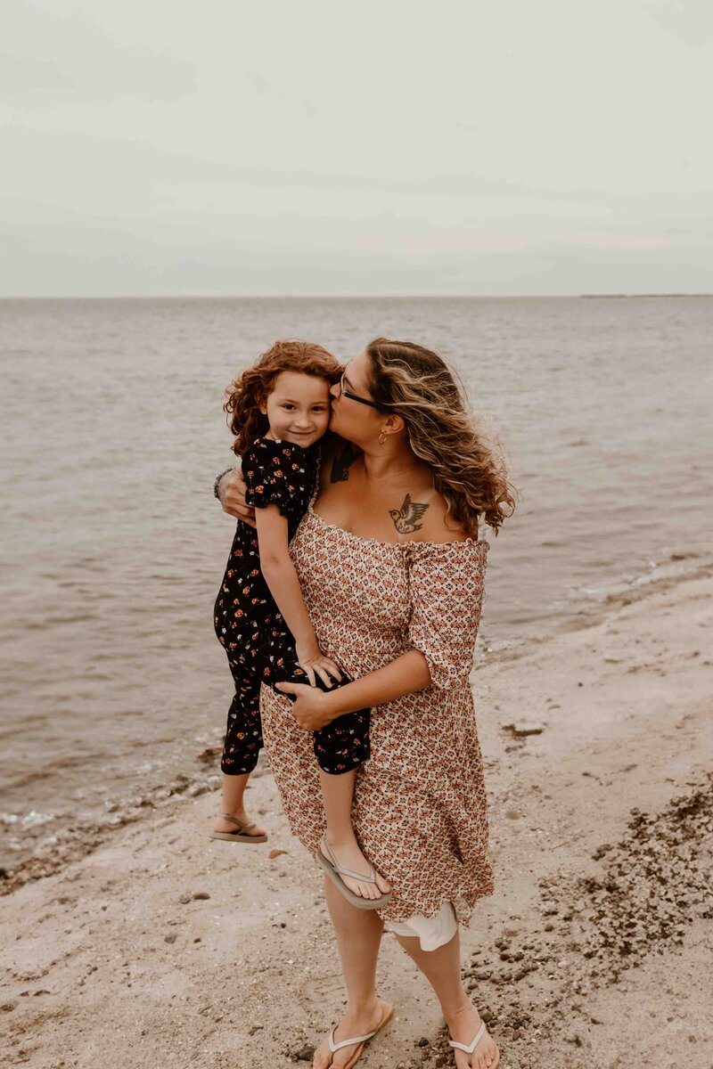 Mother and daughter at the beach.