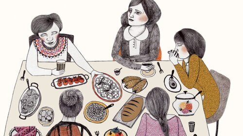 Illustration of family dinner